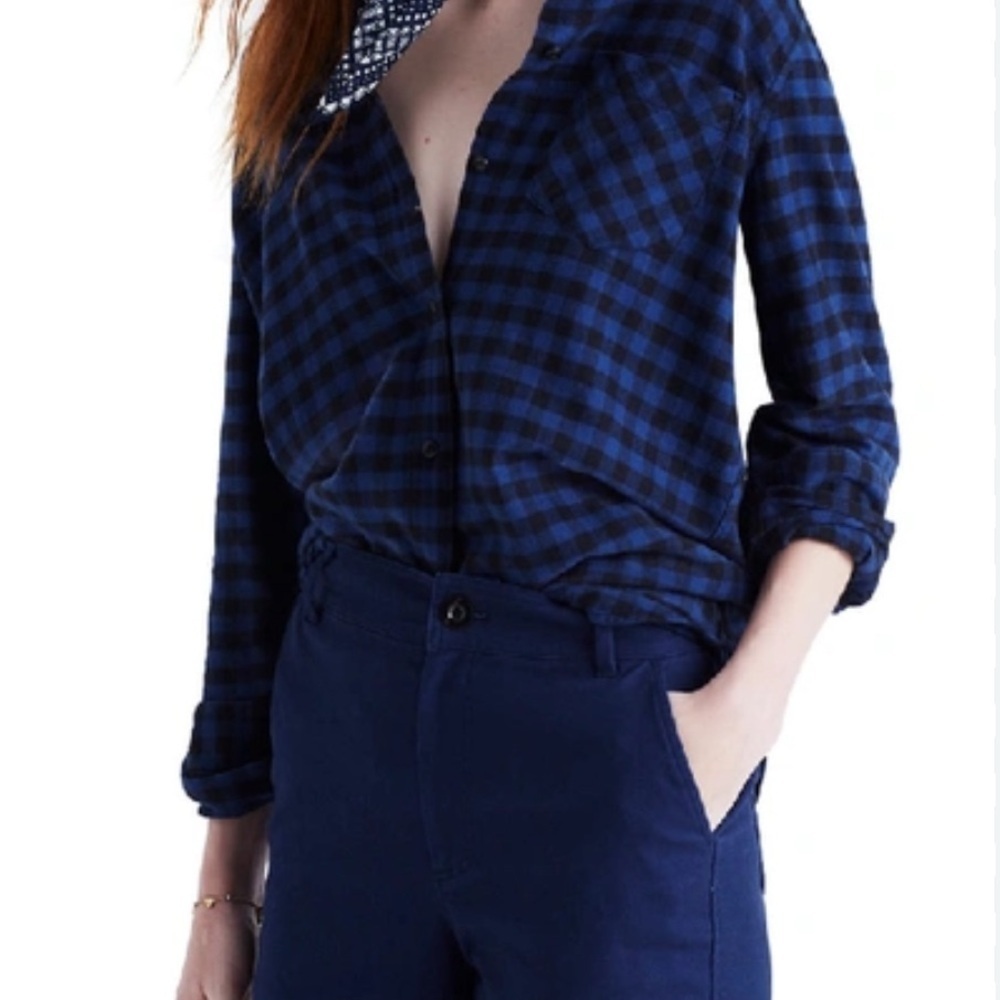 Madewell Blue and Black long Sleeve Button Down Shirt